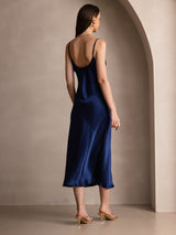 [Dark Blue] SilkSilky  Spaghetti Strap V Neck Dress 002