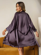 [Purple Gray] SilkSilky  3/4 Sleeve V Neck Women's Pajamas 003