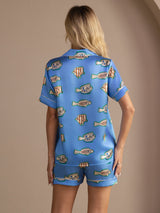 [Blue Fish] SilkSilky  Short Sleeve Lapel Collar Women's Pajamas 002