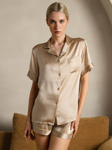 [Champagne] SilkSilky  Short Sleeve Lapel Collar Women's Pajamas 003