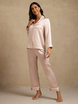 [Pink] SilkSilky  Long Sleeve Lapel Collar Women's Pajamas 006