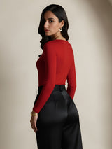 [Wine] SilkSilky  Long Sleeve Round Neck Women's T-Shirt 002