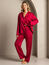 [Wine] SilkSilky  Long Sleeve Lapel Collar Women's Pajamas 005