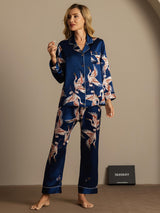 [Dark Blue] SilkSilky  Long Sleeve Lapel Collar Women's Pajamas 003