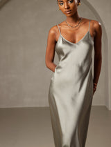 [Grayish Green] SilkSilky  Spaghetti Strap V Neck Nightgown 004