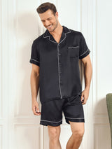 [Black] SilkSilky  Short Sleeve Lapel Collar Men's Pajamas 001
