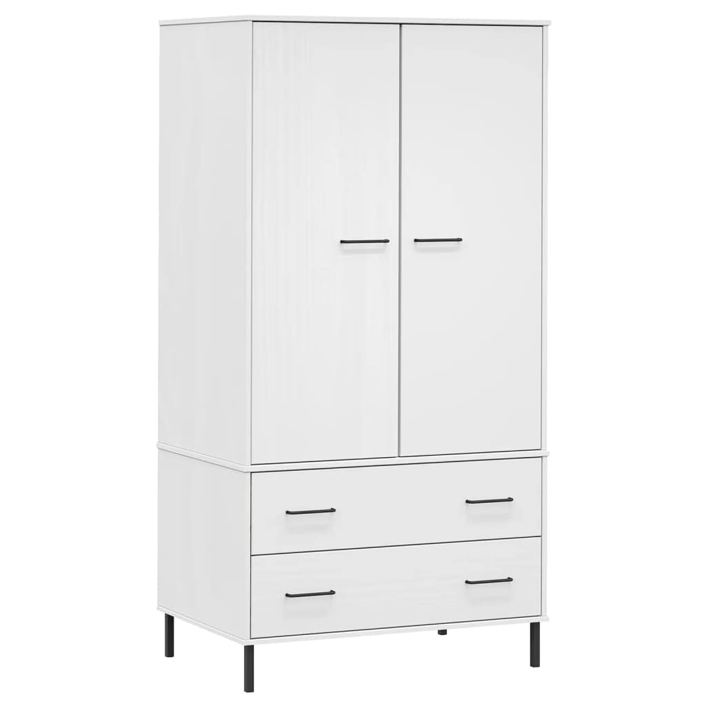 Wardrobe with Metal Legs White 35.4"x21.7"x67.9" Solid Wood OSLO