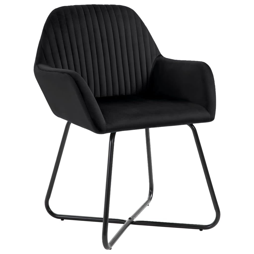 vidaXL Black Velvet Dining Chairs-Set of 2 Modern Side Chairs with Armrests for Living Room-Kitchen-Seating-Accent Furniture with Steel Legs