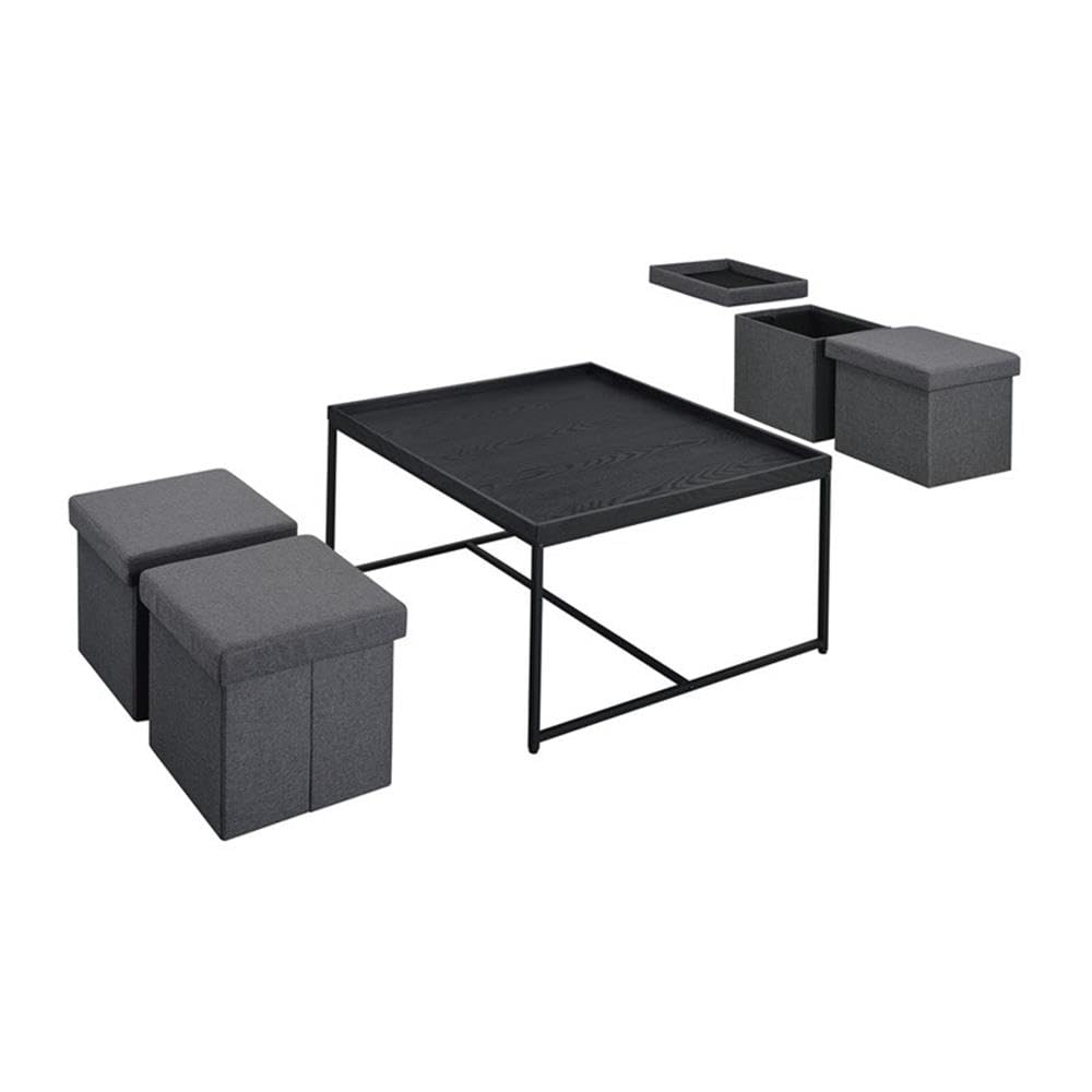 Lilola Home Vinny Black Wood Grain 5 Piece Coffee Table Set with Raised Edges