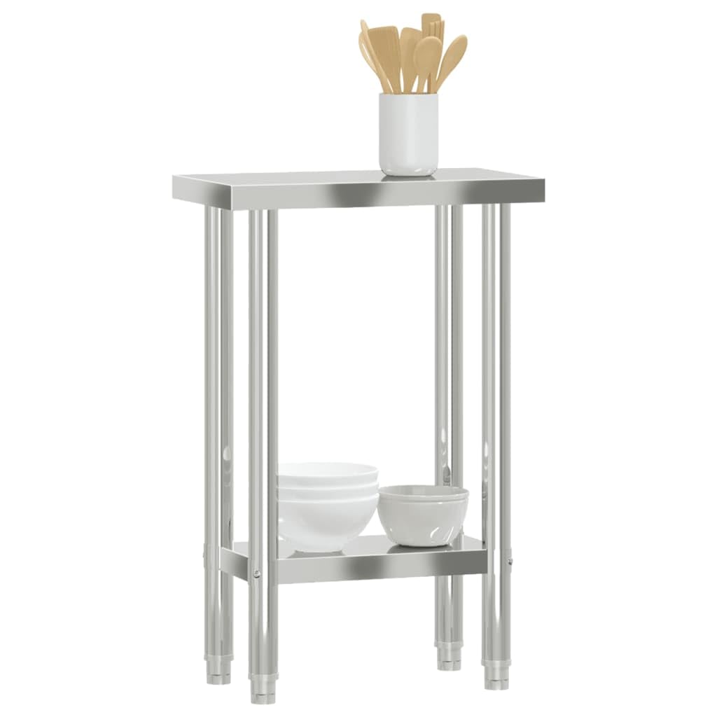 vidaXL Stainless Steel Kitchen Work Table - 21.7"x11.8" Surface, with Storage Shelf & Adjustable Feet for Home, Restaurant, School