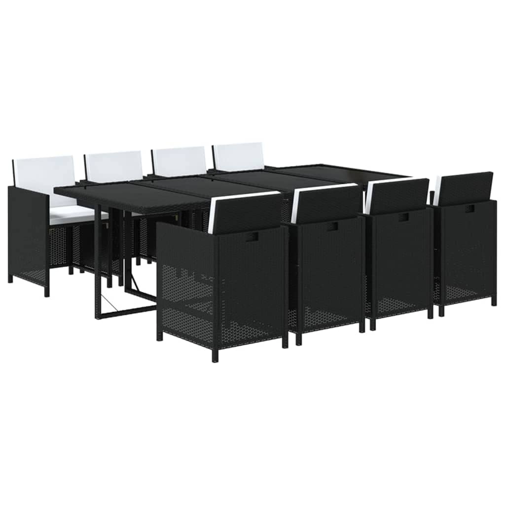 vidaXL Patio Dining Set 9 Piece with Cushions Garden Outdoor Terrace Balcony Dining Dinner Table and Chair Seat Seating Furniture Poly Rattan Black