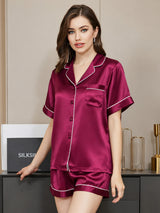 [Fuchsia] SilkSilky  Short Sleeve Lapel Collar Women's Pajamas 004