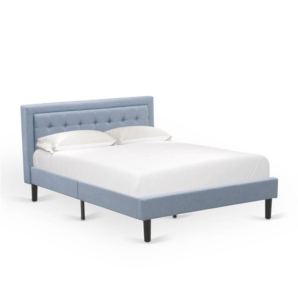 East West Furniture FN11Q-1VL0C 2-Piece Platform Queen Bed Set Furniture with 1 Queen Wood Bed Frame and a Night Stand for Bedrooms - Reliable and Sturdy Manufacturing - Denim Blue Linen Fabric