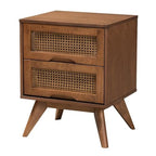 Baxton Studio Rina Ash Walnut Wood 4-Piece Full Size Bedroom Set With Rattan