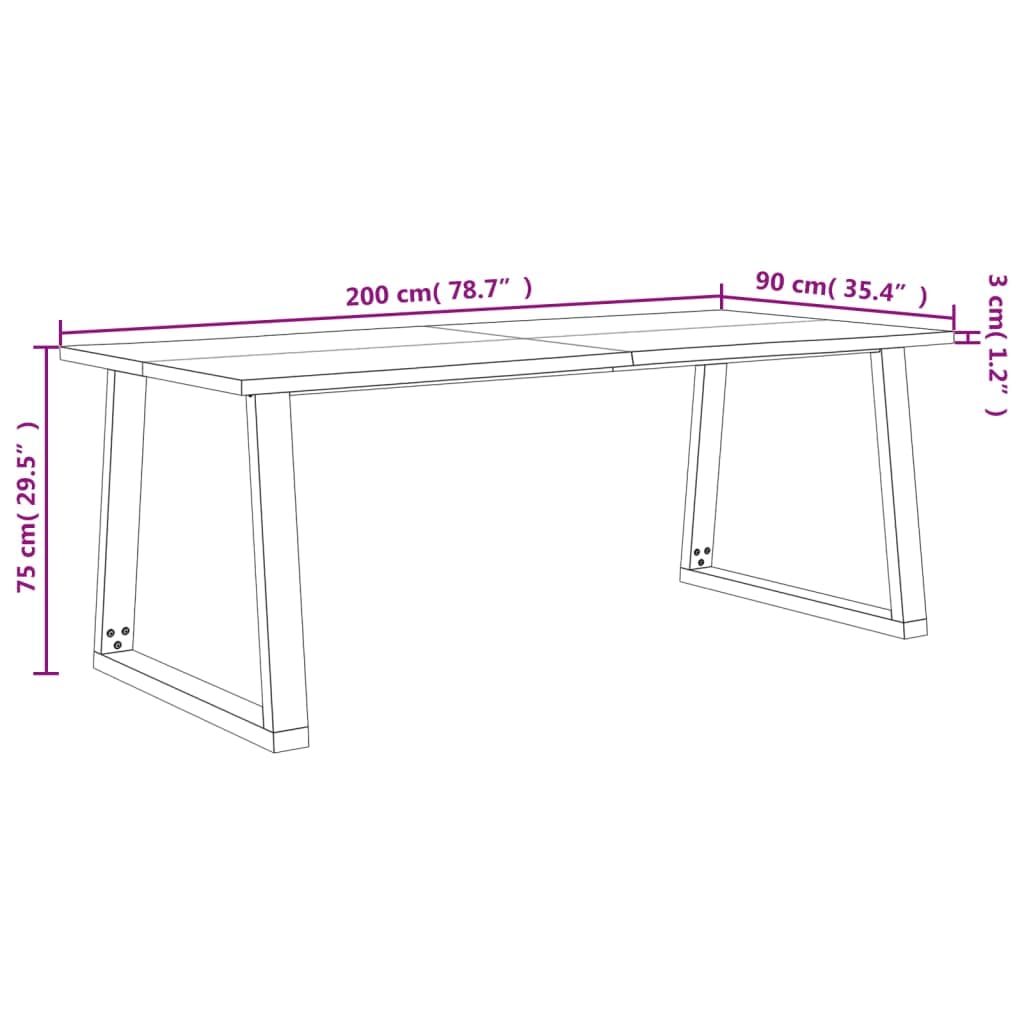 vidaXL Dining Table, Dining Room Table with U-Shaped Steel Legs, Table with Live Edge for Kitchen Restaurant, Desk, Solid Wood Acacia