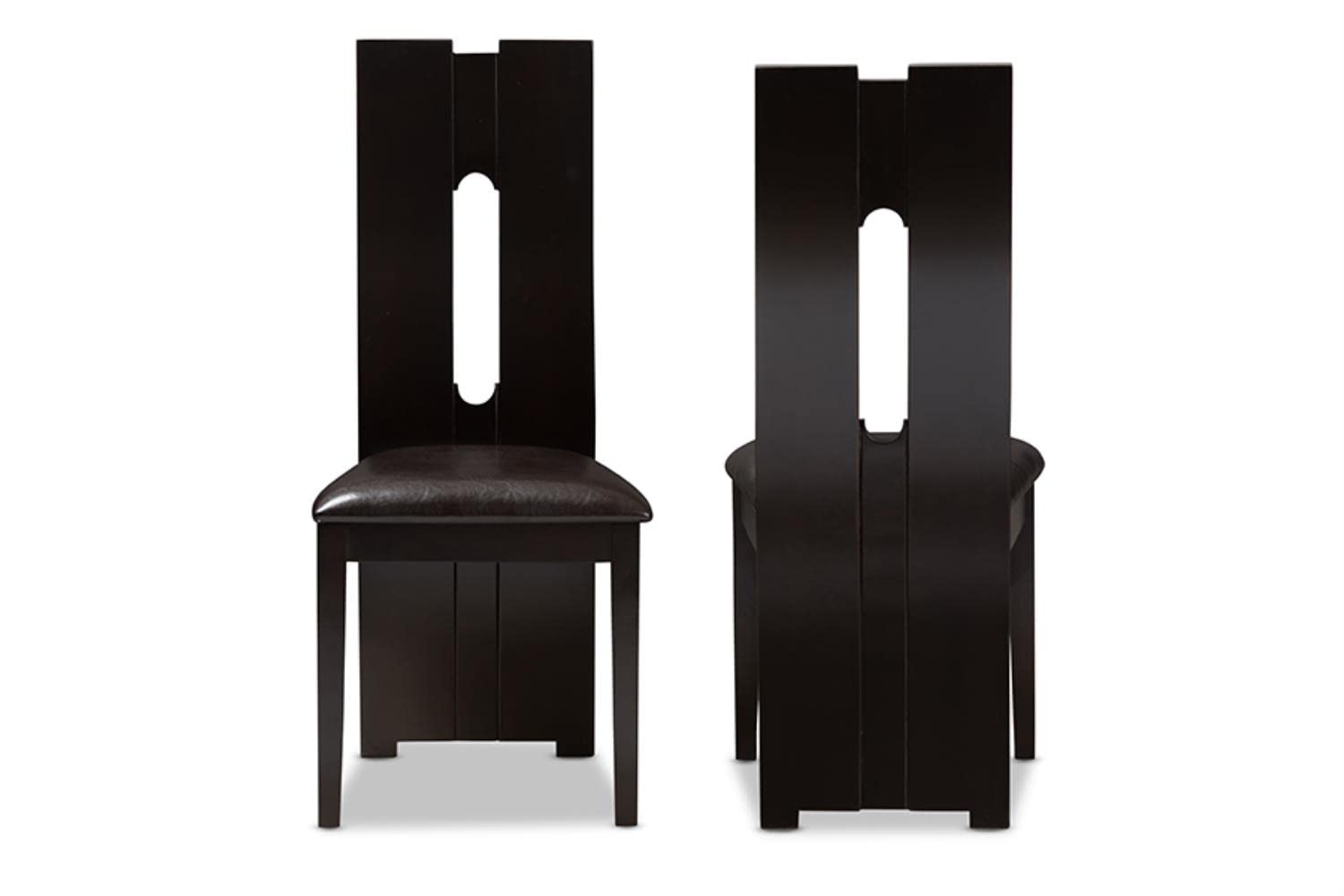 Baxton Studio Alani Modern and Contemporary Dark Brown Faux Leather Upholstered Dining Chair Set of 2