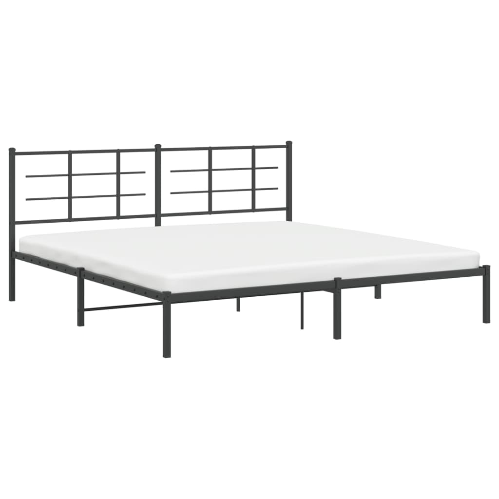 vidaXL Elegant King Metal Bed Frame-Black Powder-Coated Steel-Modern Bedroom Furniture with Headboard-81.5x78x35.4