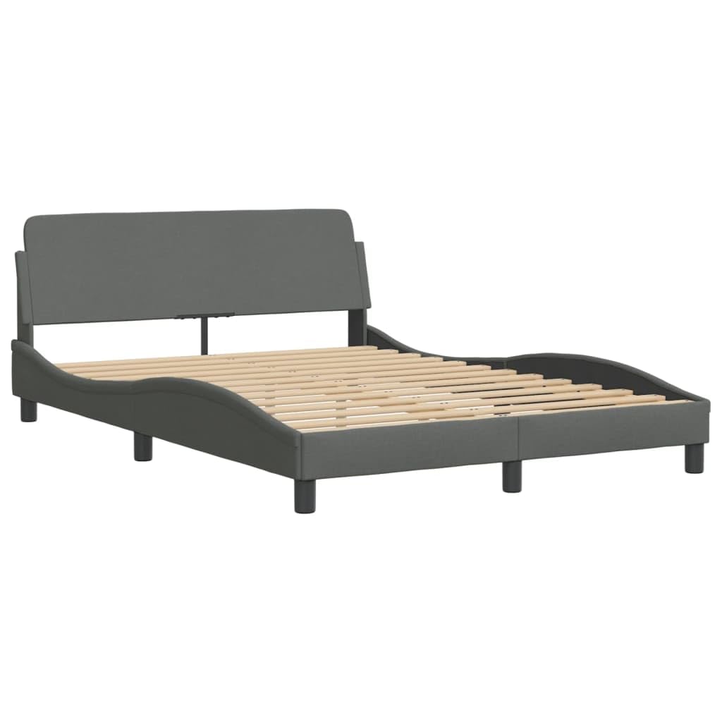 vidaXL Bed Frame - Full Size Dark Gray Fabric Upholstered Sleigh Bed Base with Headboard - Plywood Slats and Sturdy Legs