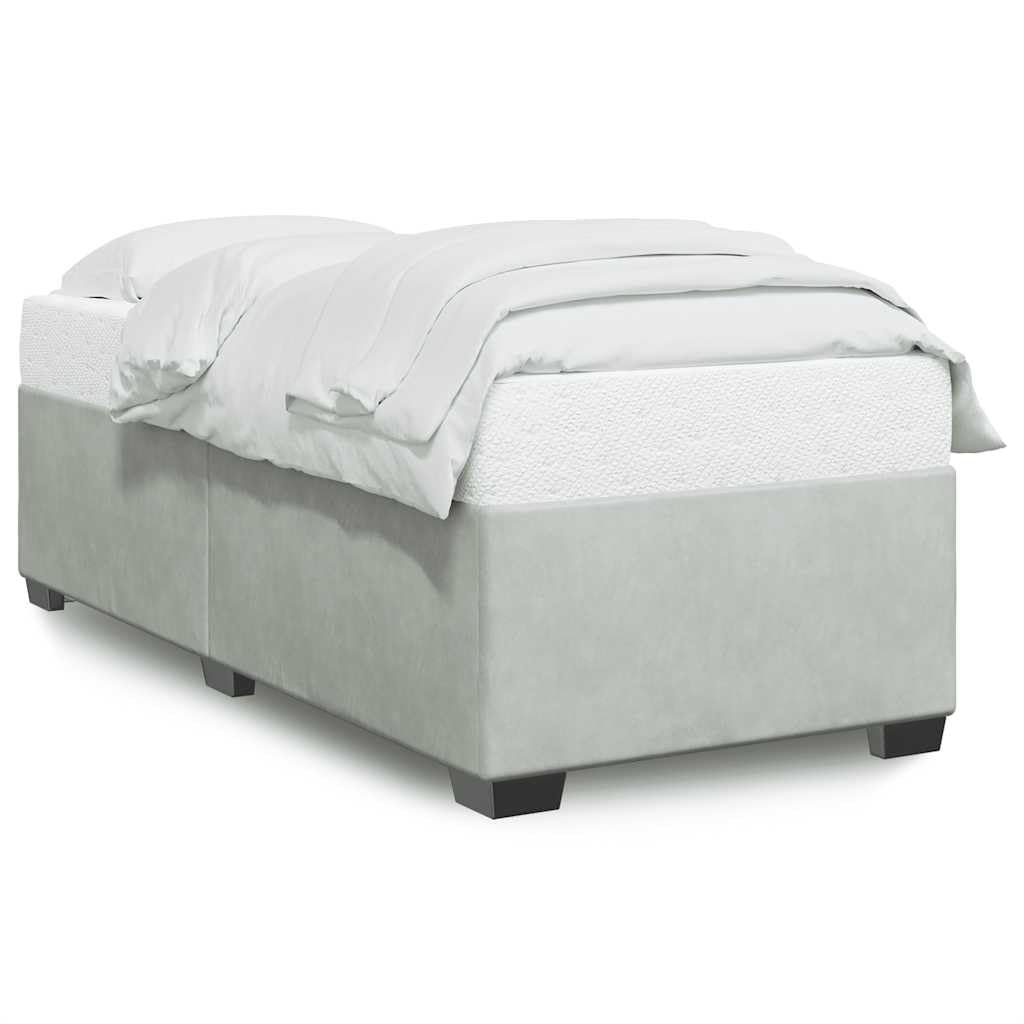 vidaXL Twin XL Bed Frame - Light Gray Velvet Upholstered Bedstead with Sturdy Slat Support - Engineered Wood & Plywood