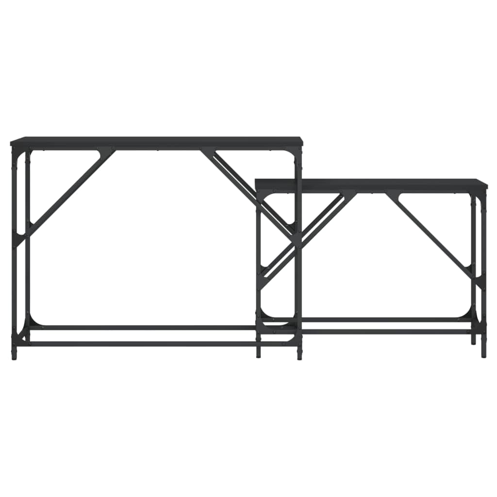 vidaXL 2 pcs Black Nesting Console Tables in Industrial Style with Sturdy Tops - Versatile Usage as Sofa and Entry Tables in Engineered Wood and Metal Frame