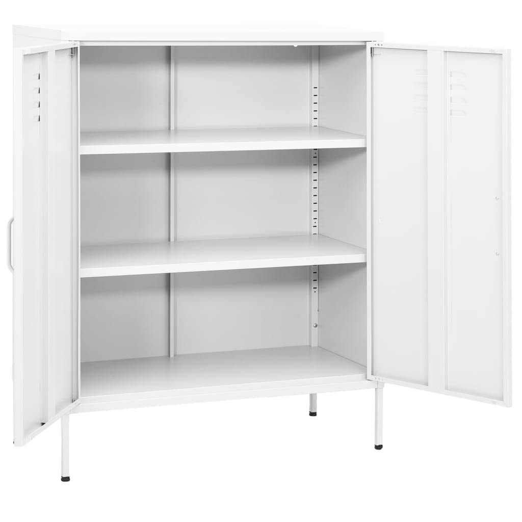 vidaXL Home Decor Storage Cabinet - Steel Made, 31.5"x13.8"x40", Features Adjustable Shelves and Levelers, Industrial Style, White