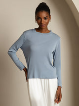 [Grayish Blue] SilkSilky  Long Sleeve Crew Neck Women's T-Shirt 003