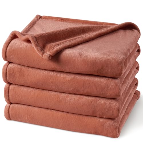 Phf Ultra Soft Fleece Blanket Twin Size, No Shed No Pilling Luxury Plush Cozy 300Gsm Lightweight Blanket For Bed, Couch, Chair, Sofa Suitable For All Season, 66' X 90', Brick Red