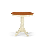 East West Furniture JAQU3-WHI-W 3 Piece Counter Height Dining Table Set Contains a Round Wooden Table with Pedestal and 2 Kitchen Dining Chairs, 36x36 Inch, Buttermilk & Cherry