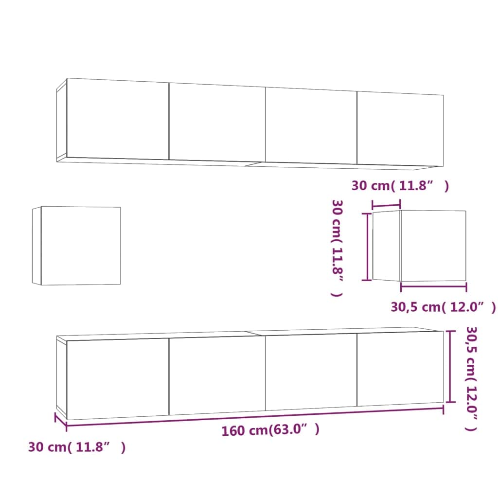 vidaXL 6 Piece TV Cabinet Set Concrete Gray Engineered Wood