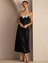 [Black] SilkSilky  Spaghetti Strap V Neck Dress 003