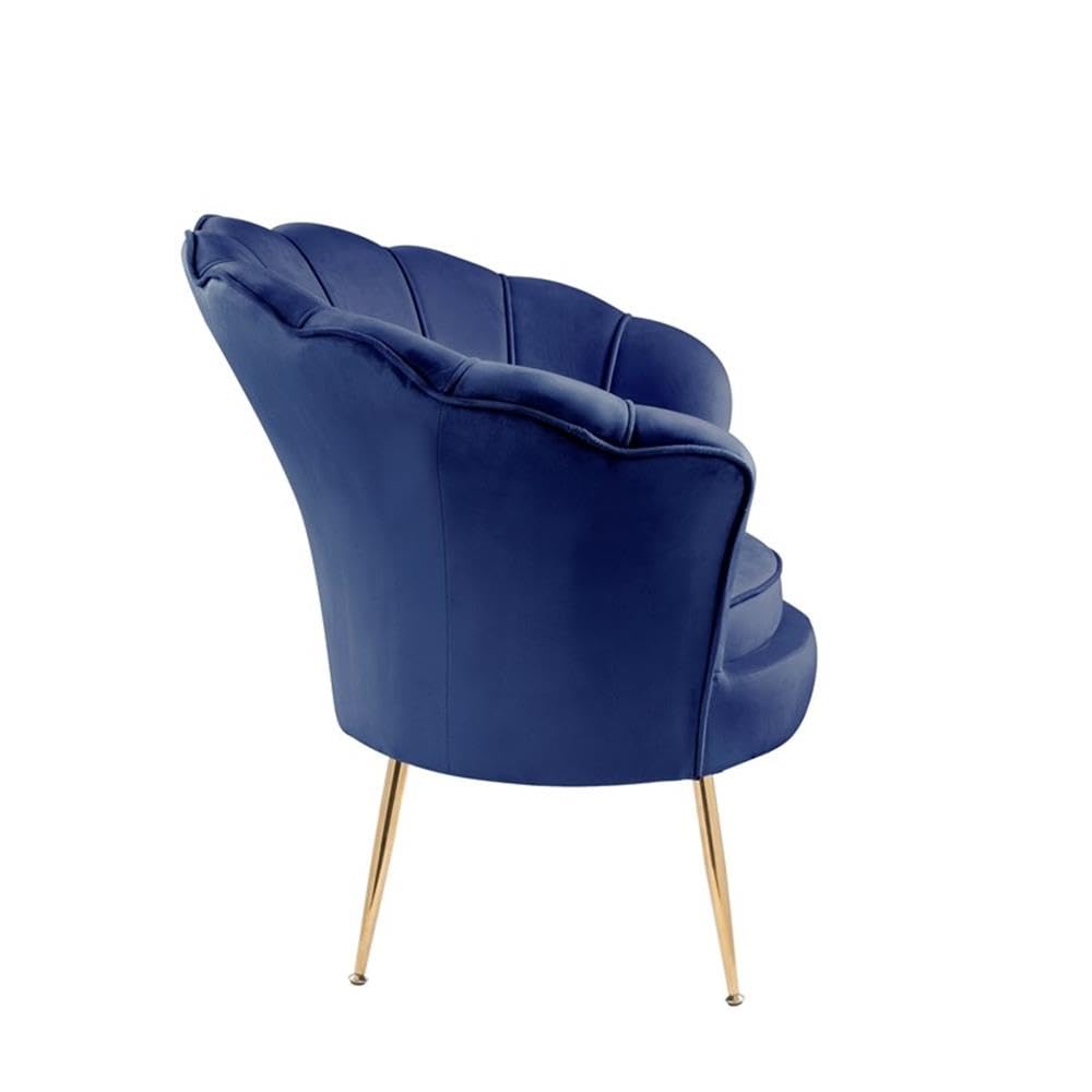 Lilola Home Angelina Blue Velvet Scalloped Back Barrel Accent Chair with Metal Legs