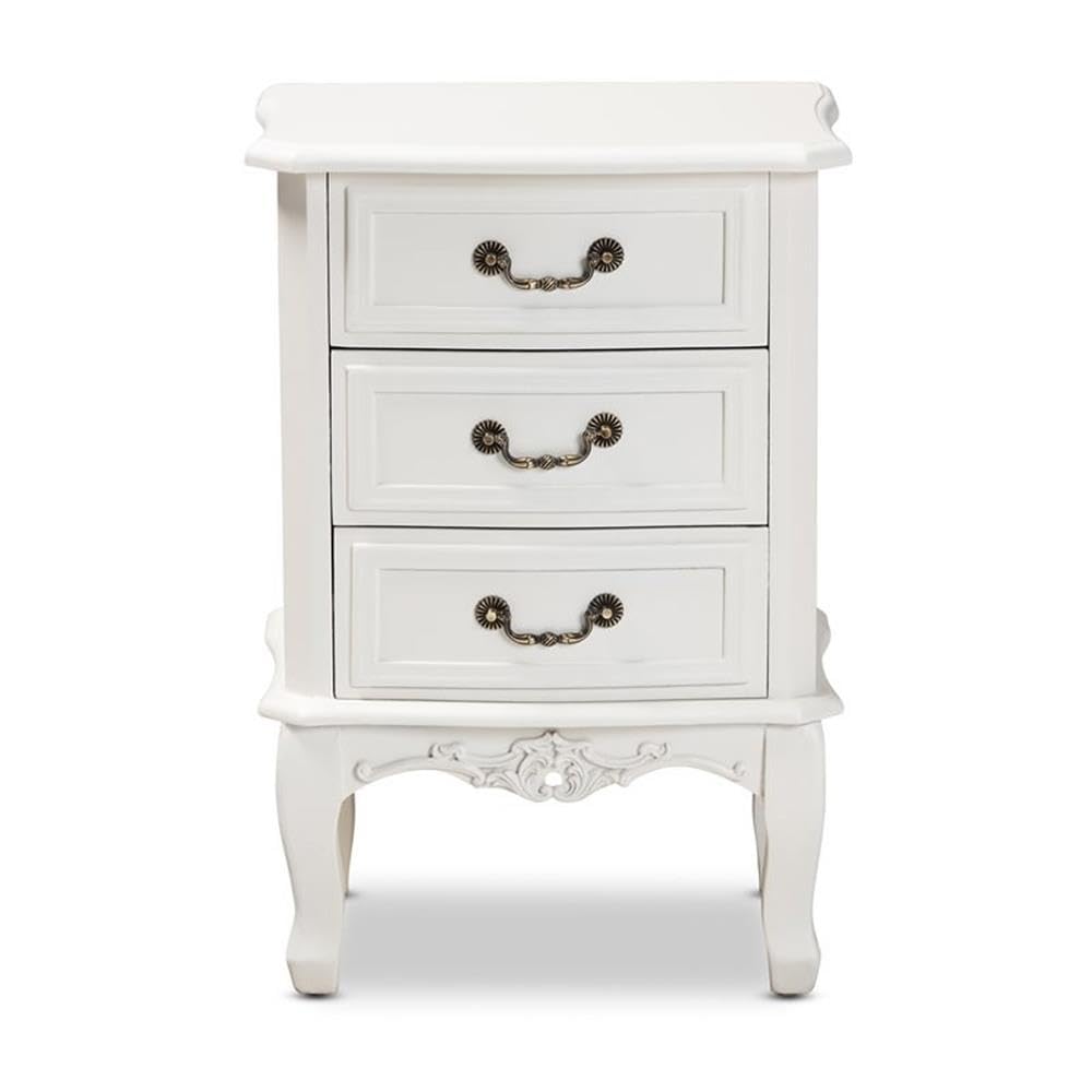 Baxton Studio Gabrielle Traditional French Country Provincial White-Finished 3-Drawer Wood Nightstand