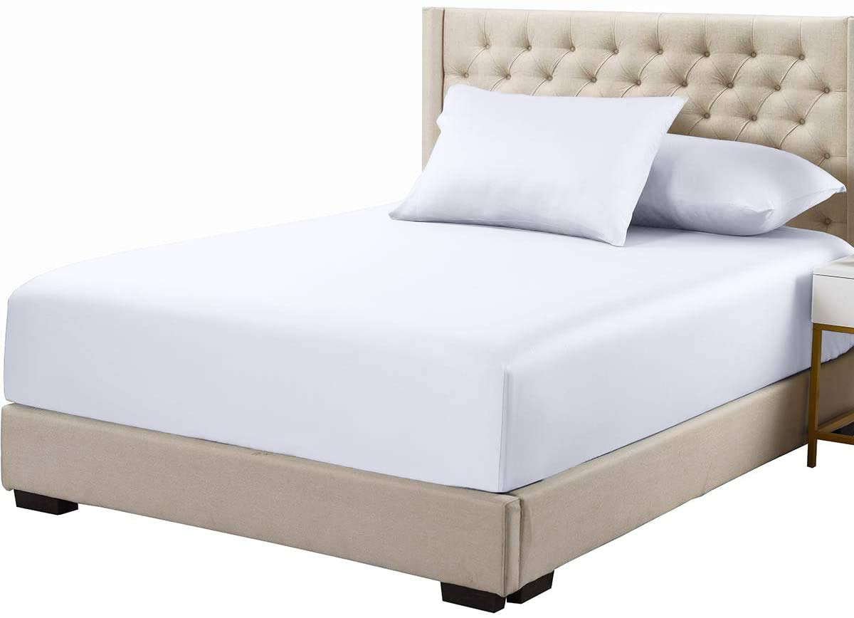 Viscose From Bamboo Fitted Bottom Sheet Only, Queen Size, Deep Pocket, Extremely Soft Sheets, Solid White