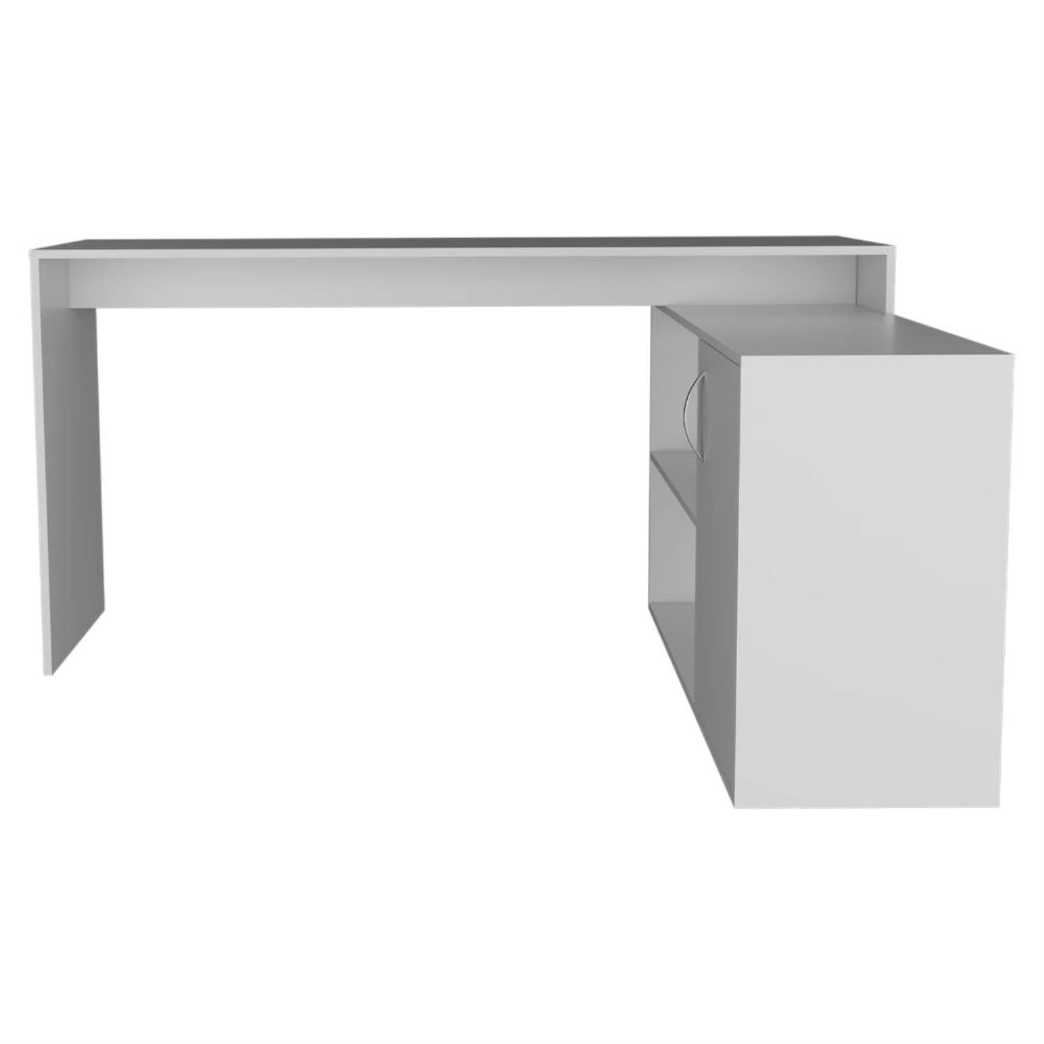 DEPOT E-SHOP Boston L-Shaped Desk, Single Door Cabinet, 2 Open Shelves, 2 Interior Shelves, White