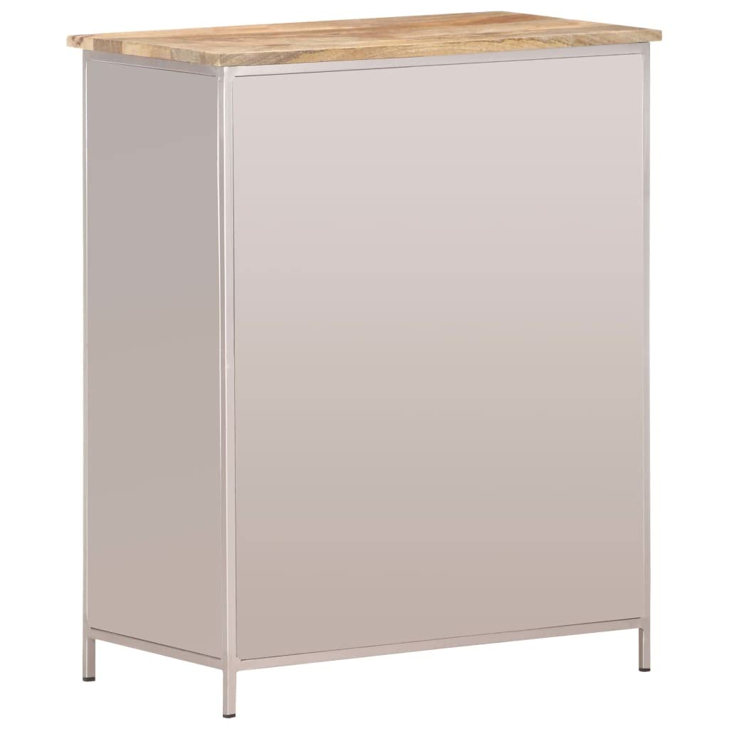 vidaXL Industrial Style Sideboard - Rough Mango Wood & Iron - Unique Real Bicycle Chain Wheels - Two Doors & One Drawer - Variation of Colors & Grains.