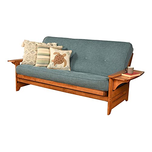 Kodiak Furniture Phoenix Futon with Linen Fabric Mattress in Barbados/Aqua Blue