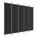 vidaXL 5-Panel Room Divider Black, Portable and Foldable Polyester Fabric Screen, Privacy Protector, Sunlight Blocker, Compact S