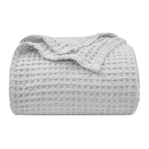 Phf Ultra Soft Waffle Weave Blanket Twin Size 66'X 90'- Washed Lightweight Breathable Cozy Woven Blanket For Bed - Aesthetic Decor For Couch Bedding Sofa Home Car - Light Grey