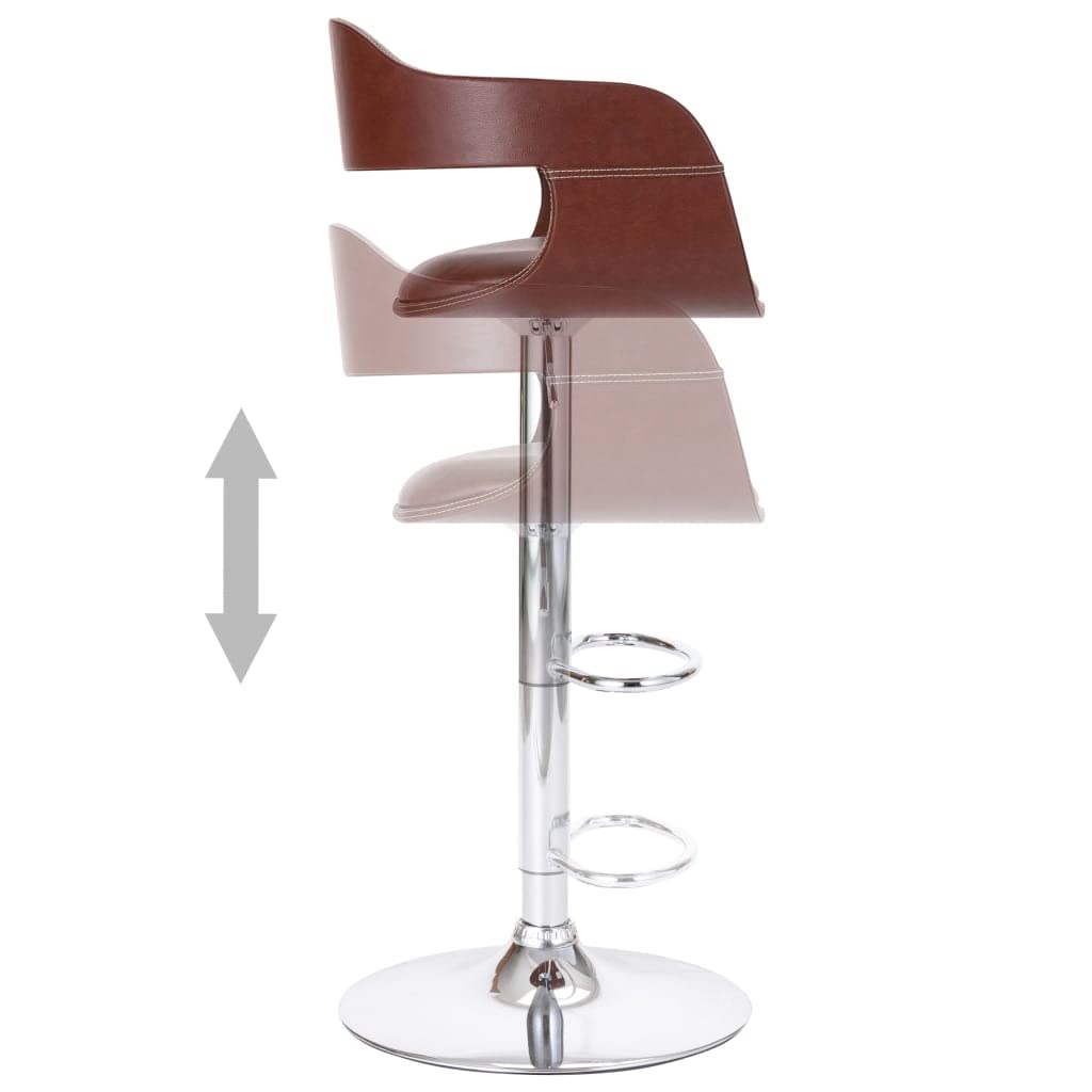 vidaXL Adjustable Bar Stool in Brown Faux Leather with Plywood Frame and Chromed Metal Base for Kitchen, Dining Area, or Home Bar - Maximum Load of 242.5 lb