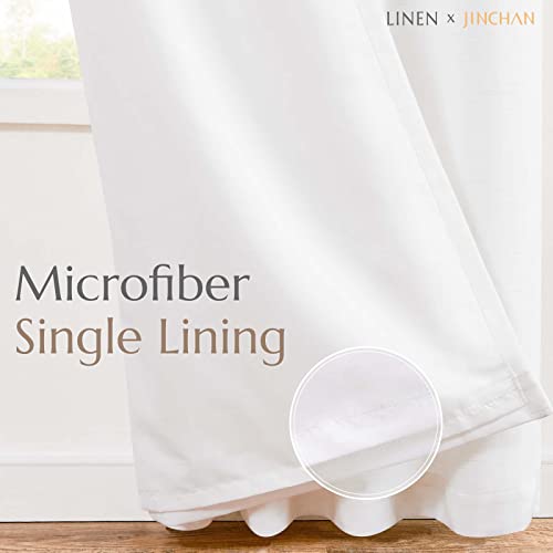 Jinchan Linen Blend White Curtains 100Wx84L Inches For Living Room Extra Wide Farmhouse Rod Pocket Back Tab Light Filtering Window Drapes With Lined For Bedroom White 1 Panel