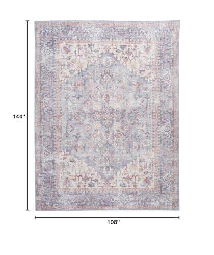 HomeRoots 522425 9 x 12 ft. Blue Floral Power Loom Distressed Rectangle Traditional Area Rug
