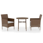 vidaXL 3 Piece Patio Dining Set - Poly Rattan Garden Furniture with Cushioned Chairs and Round Table - Brown/Cream White, Weather-Resistant, Ideal for Garden, Patio, or Outdoor Use