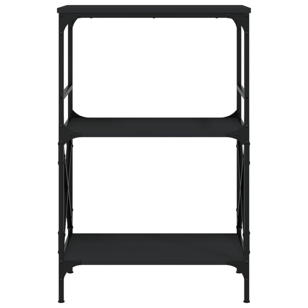 vidaXL Black Bookcase with Engineered Wood Construction, 3-Tier Storage Unit, Industrial Style Metal Frame, Adjustable Feet for Stability - 23.2"x13.8"x35.6"