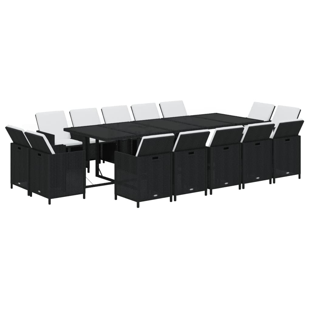 vidaXL Patio Dining Set 15 Piece with Cushions Garden Outdoor Terrace Balcony Table and Chair Seat Seating Furniture Poly Rattan Black