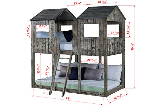 Donco Twin Tower Bunk Bed Bunkbed, Twin/Twin, Rustic Dirty White