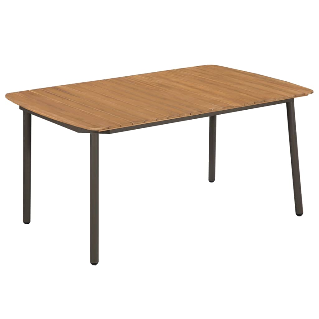 vidaXL Solid Acacia Wood and Steel Patio Table - Outdoor Industrial Dining Table with Rustic Design, Brown, Easy Assembly and Maintenance, 59"x35.4"x28.3"