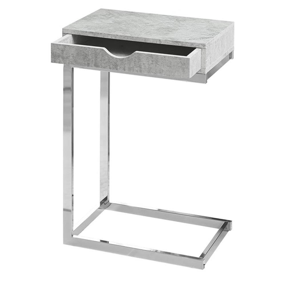 Monarch Specialties Accent Drawer-Chrome Metal Base, Gray Cement C-Table