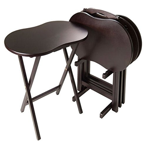 Skippy 5pc Snack Table Set - Foldable, Portable, Espresso Finish - Ideal for Extra Table Space, Projects, Meals, and Entertainin