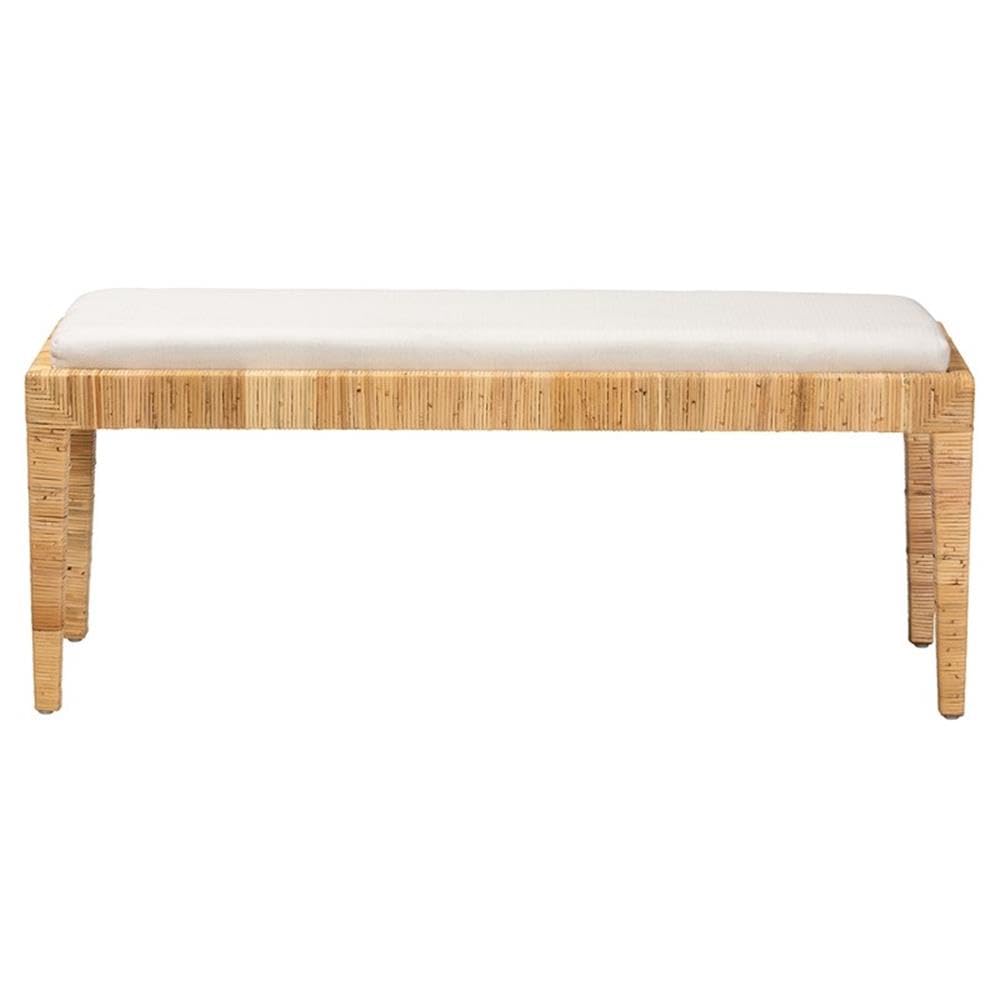Baxton Studio Sofia Modern Bohemian Natural Brown Rattan and Mahogany Wood Bench