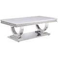 Acme Zander Coffee Table in White Printed Faux Marble and Mirrored Silver Finish